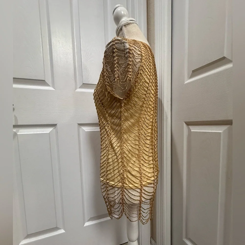 Vintage Gold Mesh Golden Beaded Overlay size L - Picture 6 of 11